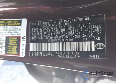 2014 Toyota Avalon Hybrid Xle Premium z USA, uszkodzony, nr VIN 4T1BD1EB5EU020396